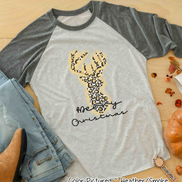 Leopard Print Reindeer Merry Christmas Raglan Tee