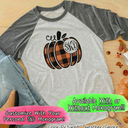 Orange & Black Plaid Monogram Pumpkin Raglan Tee