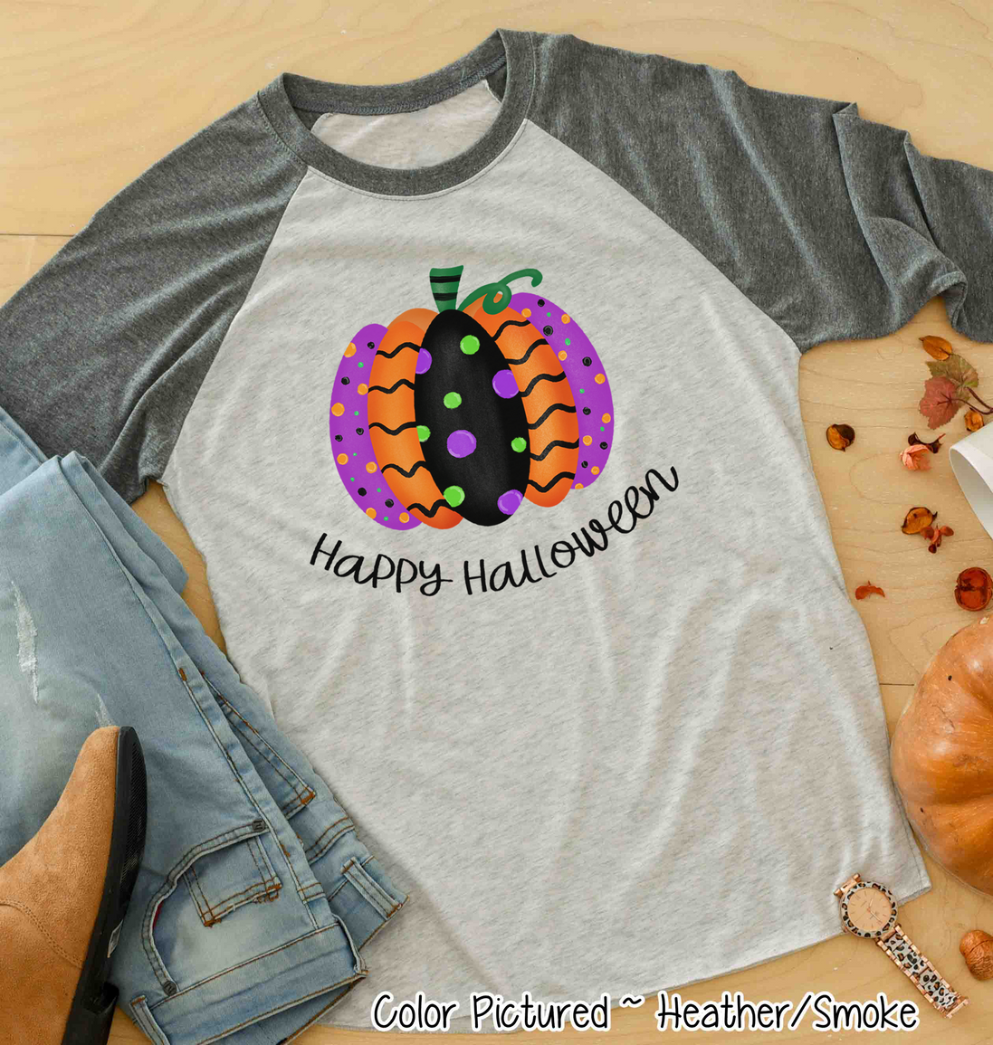 Halloween Fancy Pumpkin Happy Halloween Raglan Shirt