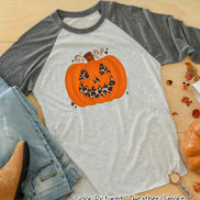 Leopard Pumpkin Halloween Raglan Tee
