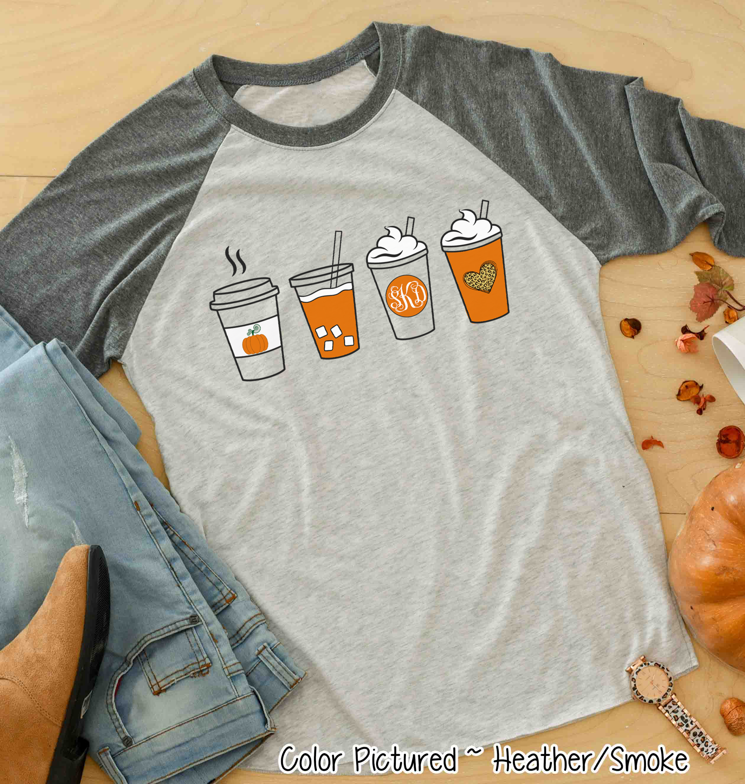 Pumpkin Spice Latte Drink Monogram Raglan Tee