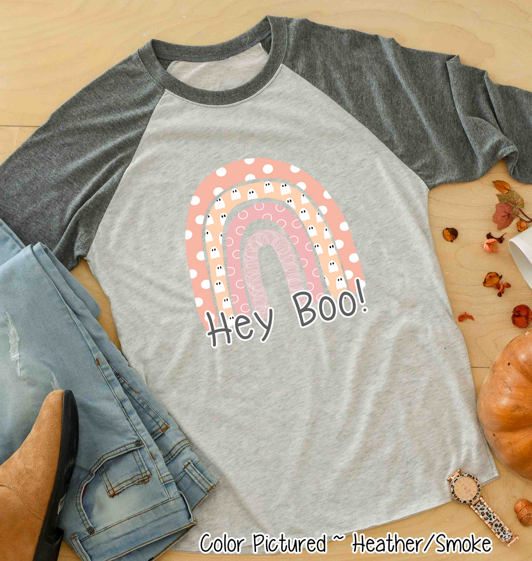 Halloween Rainbow Hey Boo! Raglan Shirt