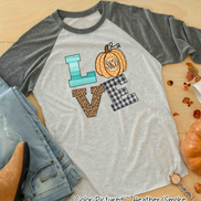 LOVE Pumpkin Monogram Fall Raglan Tee