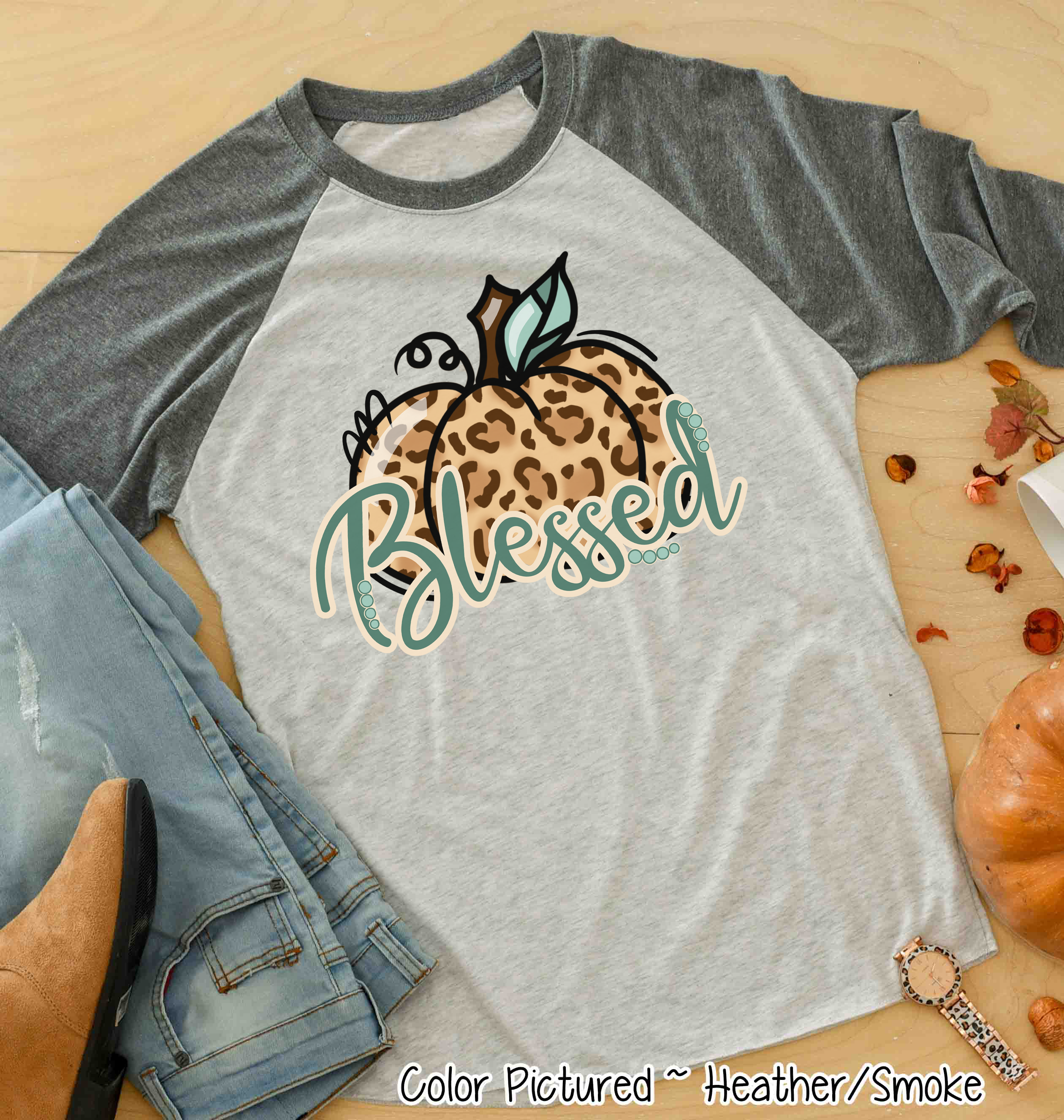 Blessed Leopard Pumpkin Raglan Shirt