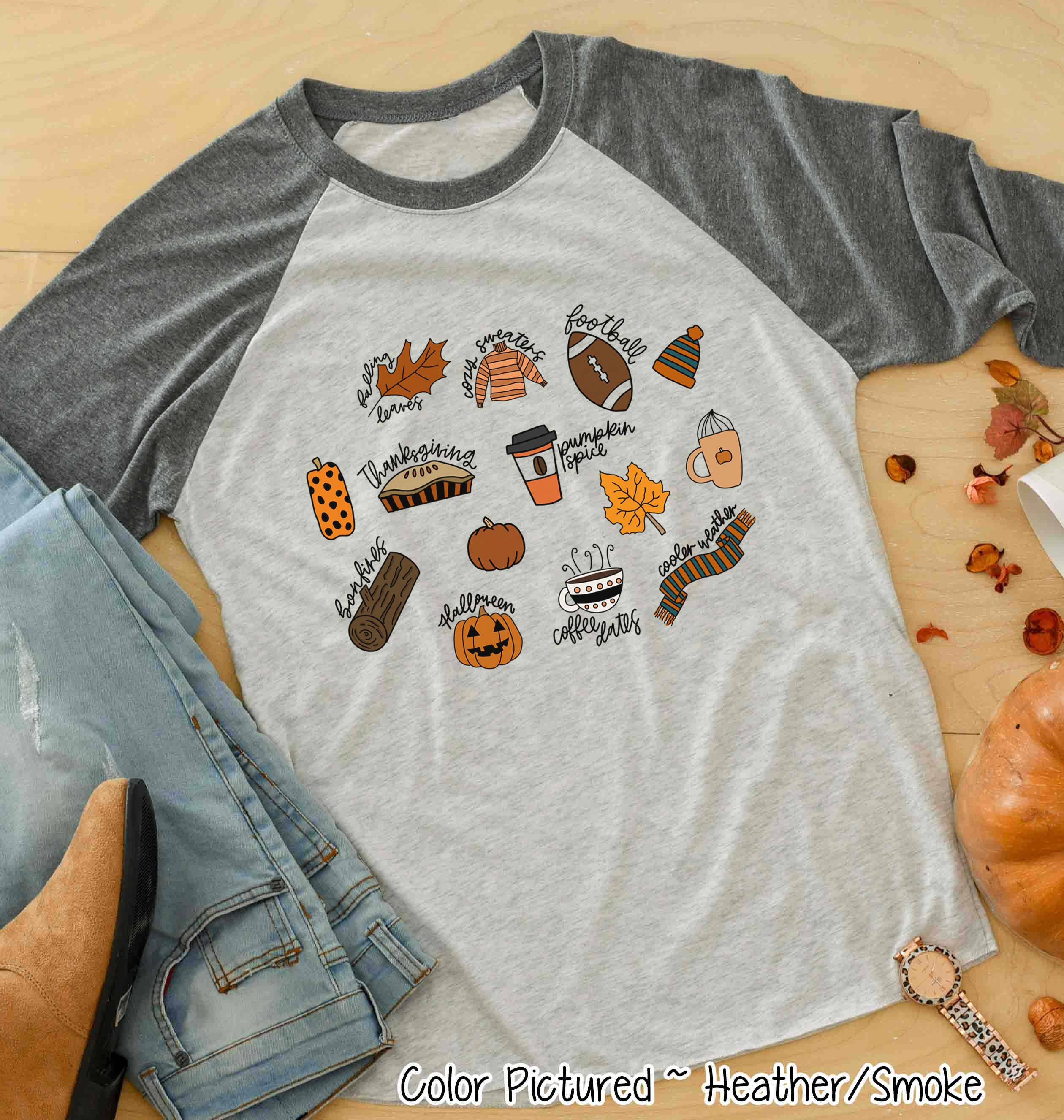 Fall Things Doodles Fall Raglan Tee