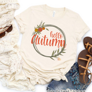 Hello Autumn Fall Floral Wreath Tee