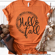 Hello Fall Pumpkins Bonfires Leaves Sweaters S'mores Football Tee