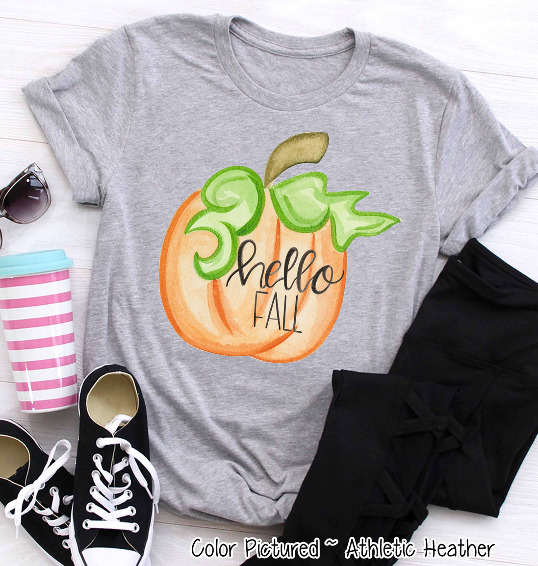 Hello Fall Watercolor Pumpkin Tee