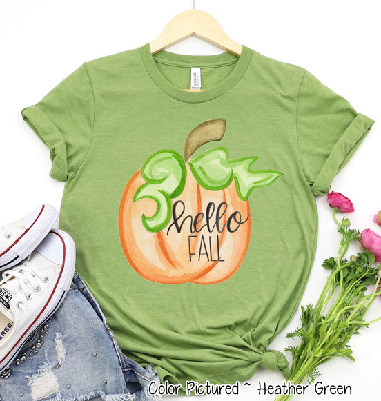 Hello Fall Watercolor Pumpkin Tee