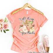 In All Things Give Thanks Pink Floral Pumpkin Tee