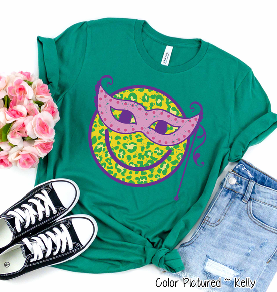 Masked Smiley Face Mardi Gras Tee