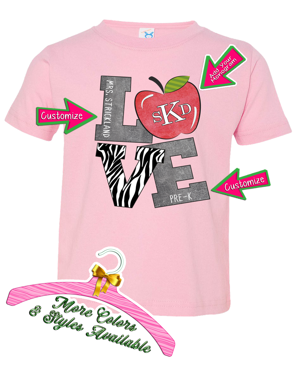 Love Zebra Apple Custom with Monogram ~ Toddler - Too Cute Custom Designs
