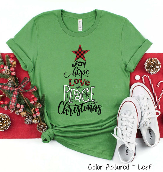 Peace Love Joy Word Art Christmas Tree Tee
