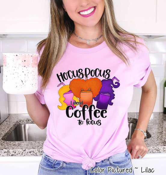 Hocus Pocus I Need Coffee to Focus Funny Halloween Tee