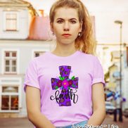 Purple Leopard Watercolor Faith Cross Easter Tee