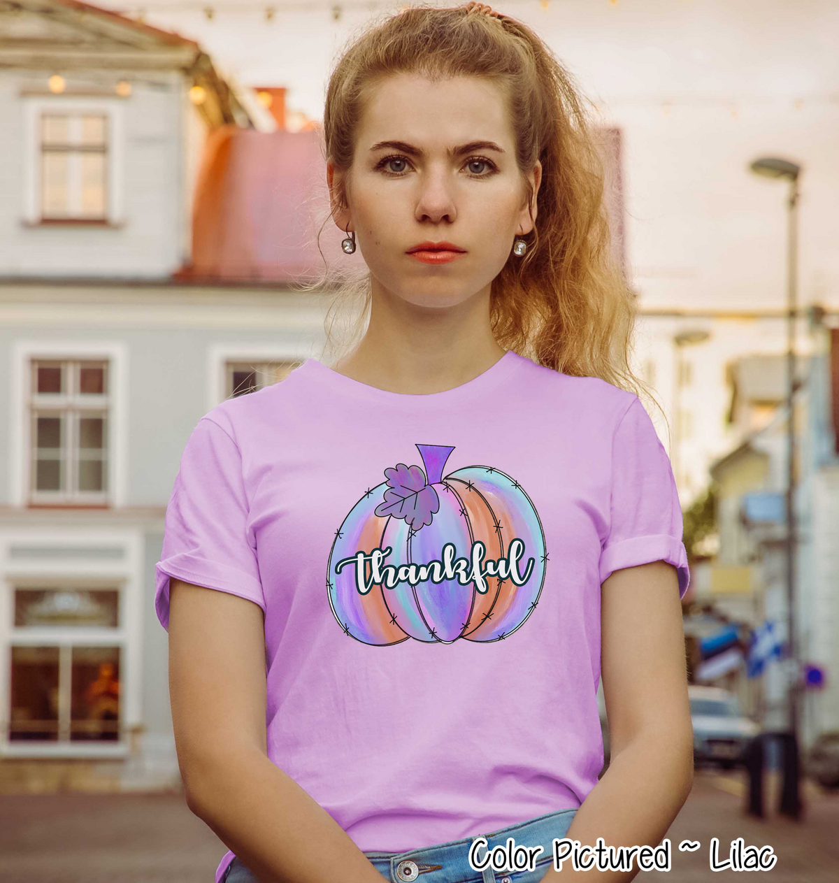 Purple Watercolor Thankful Pumpkin Tee