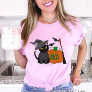 Monogram Black Cat & Pumpkin Halloween Tee