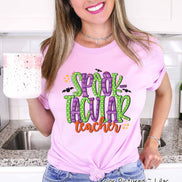 Spooktacular Teacher Doodle Letters Halloween Tee