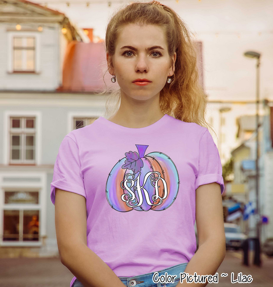 Purple Watercolor Monogram Pumpkin Tee