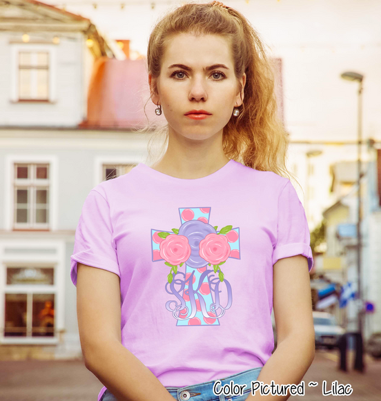 Monogram Pink Polka Dot Easter Cross Tee