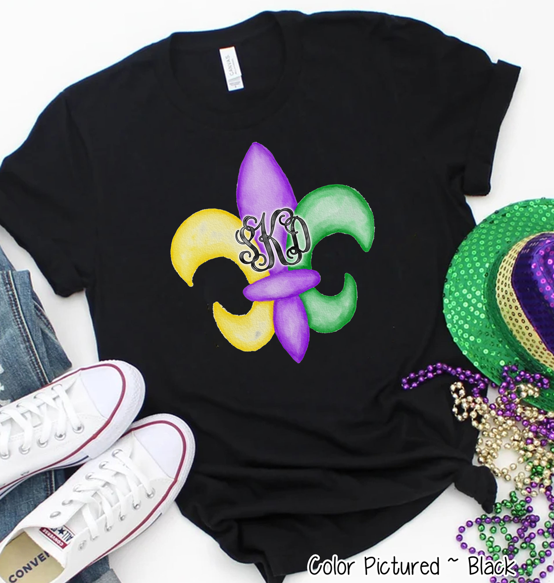 Monogram Fleur De Lis Mardi Gras Tee