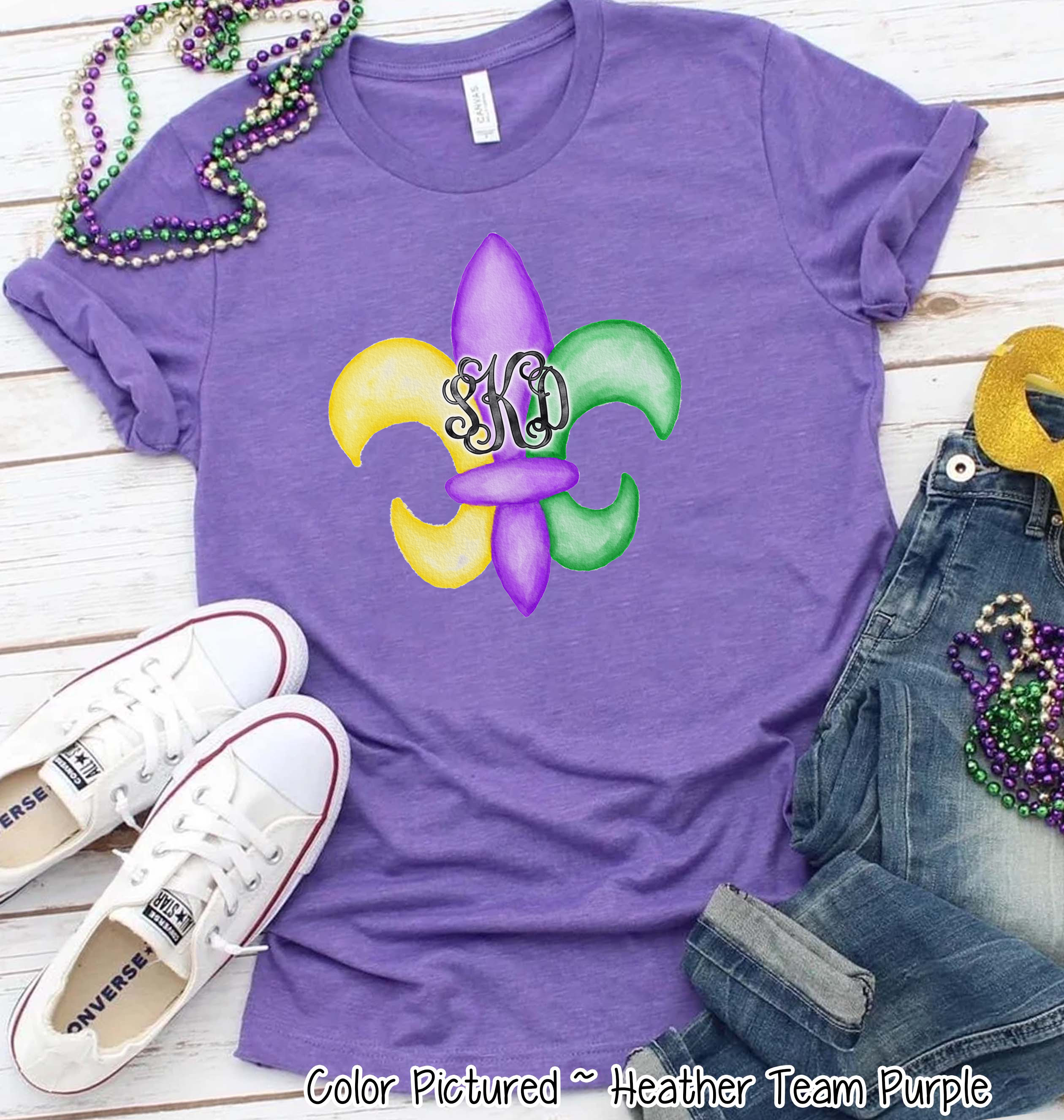 Monogram Fleur De Lis Mardi Gras Tee