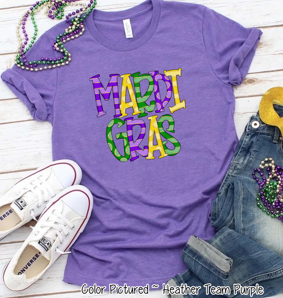 Mardi Gras Doodle Letters Tee
