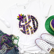 Big Monogram Mardi Gras Print with Mask Accent Tee