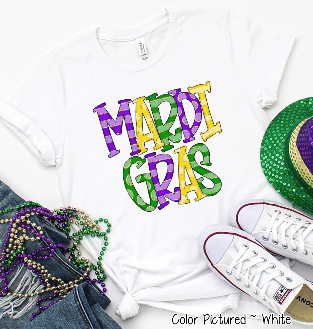 Mardi Gras Doodle Letters Tee