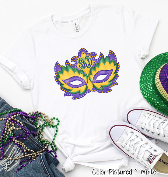 Monogram Watercolor Mardi Gras Mask Tee