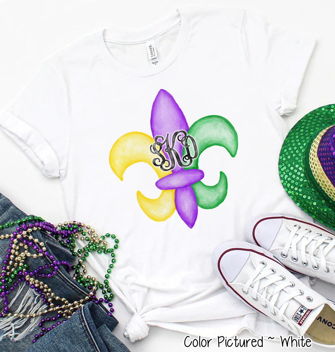 Monogram Fleur De Lis Mardi Gras Tee