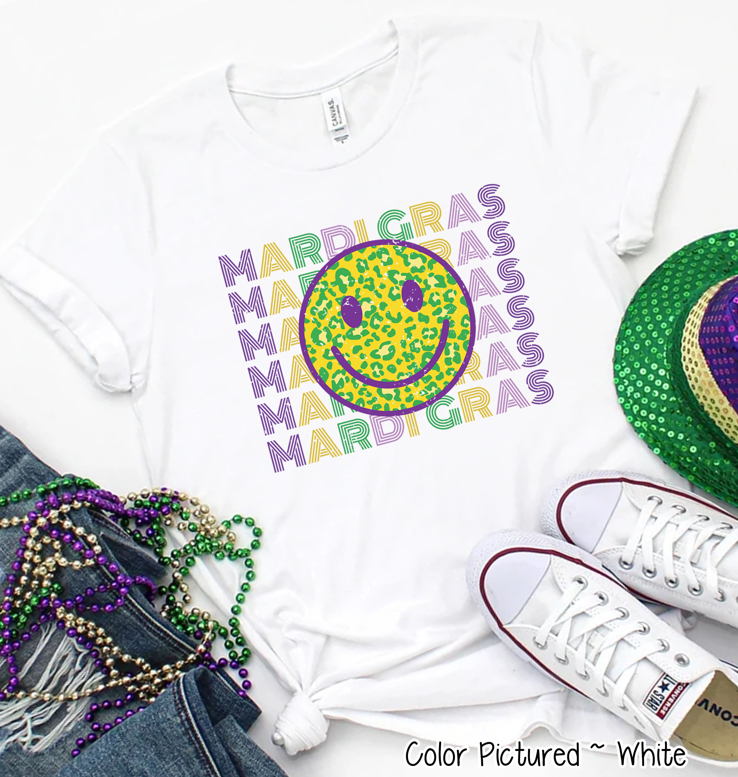 Smiley Face Happy Face Mardi Gras Tee