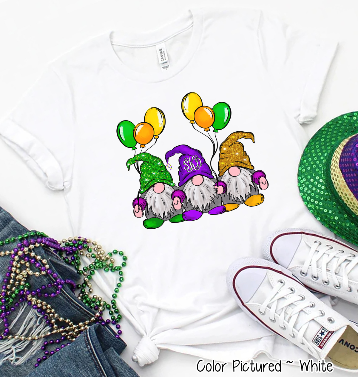 Monogram Gnomes Mardi Gras Tee