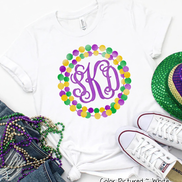 Monogram Mardi Gras Beads Wreath Tee
