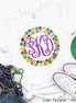 Monogram Mardi Gras Beads Wreath Tee