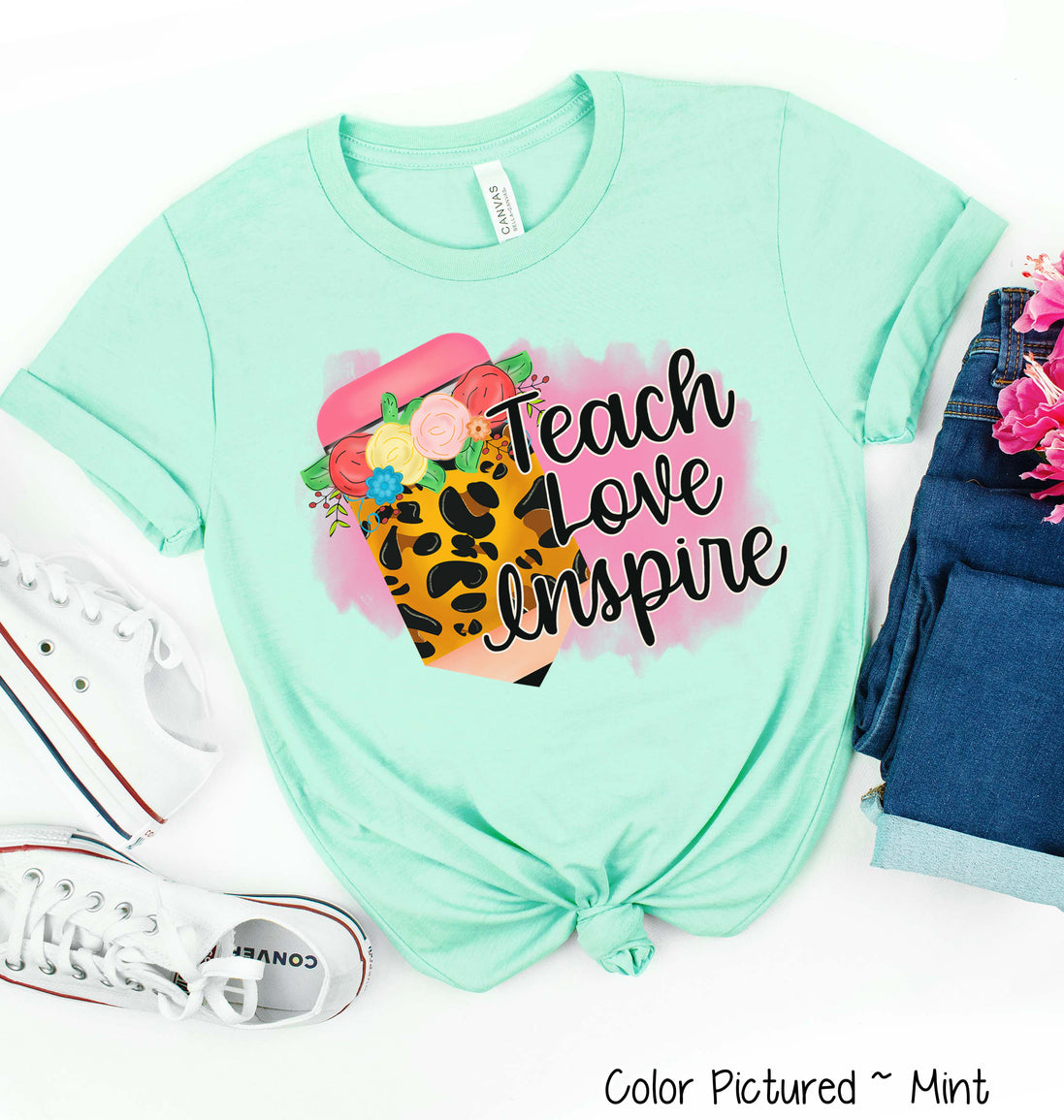 Teach Love Inspire Leopard Pencil Tee