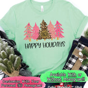Monogrammed Leopard and Pink Christmas Trees Tee
