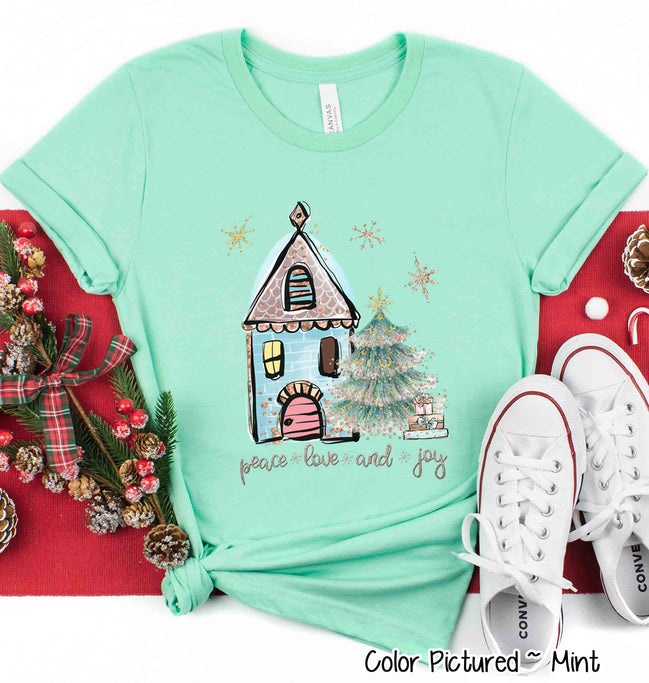Peace Love Joy House Christmas Tee