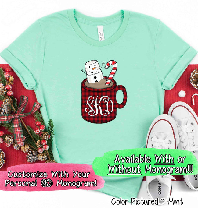 Monogrammed Buffalo Plaid Snowman Mug Christmas Tee