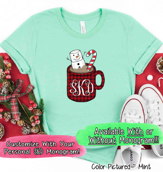 Monogrammed Buffalo Plaid Snowman Mug Christmas Tee