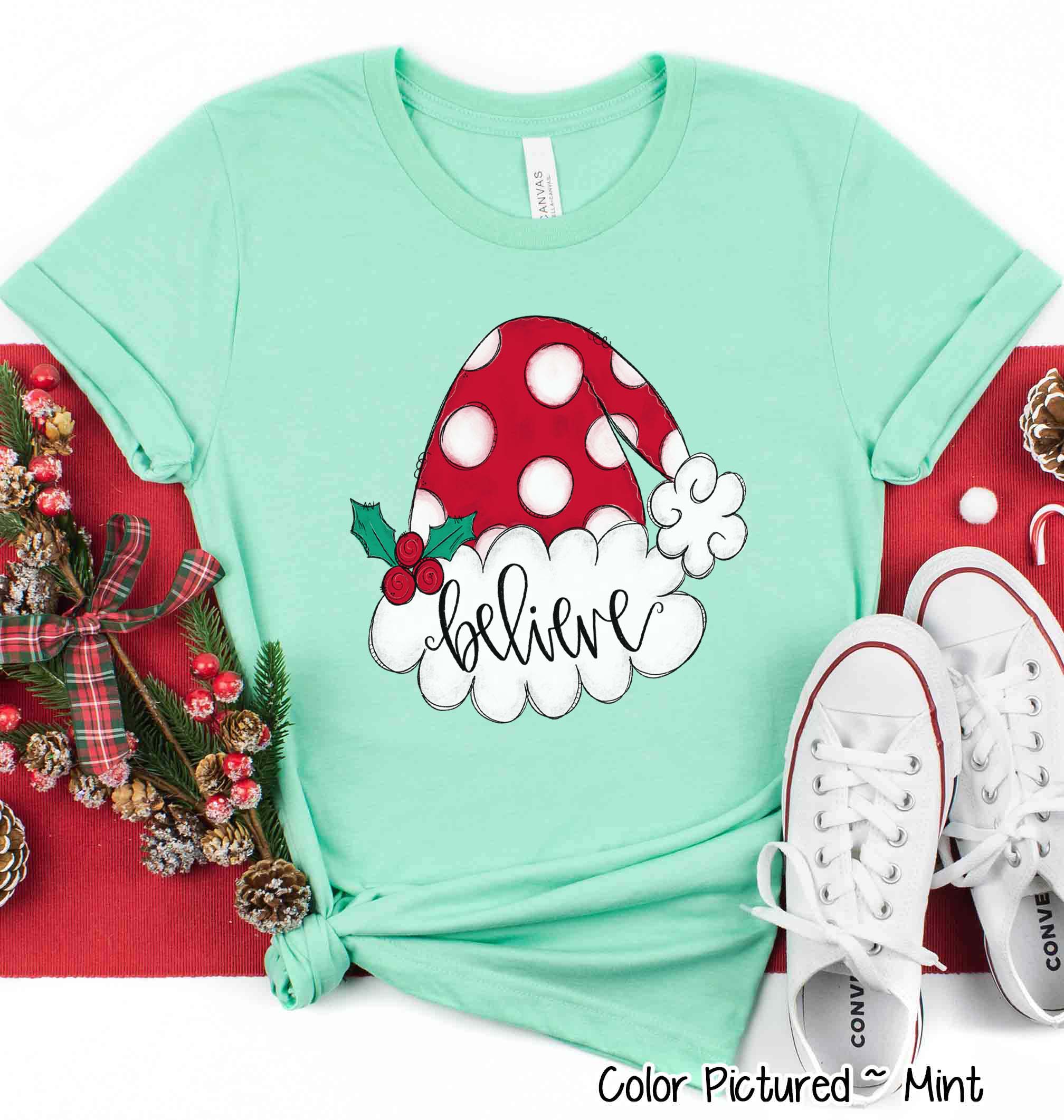 Believe Santa Hat Christmas Tee