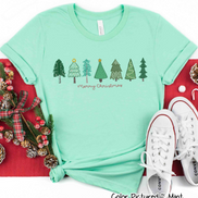 Watercolor Merry Christmas Row of Tree Tee