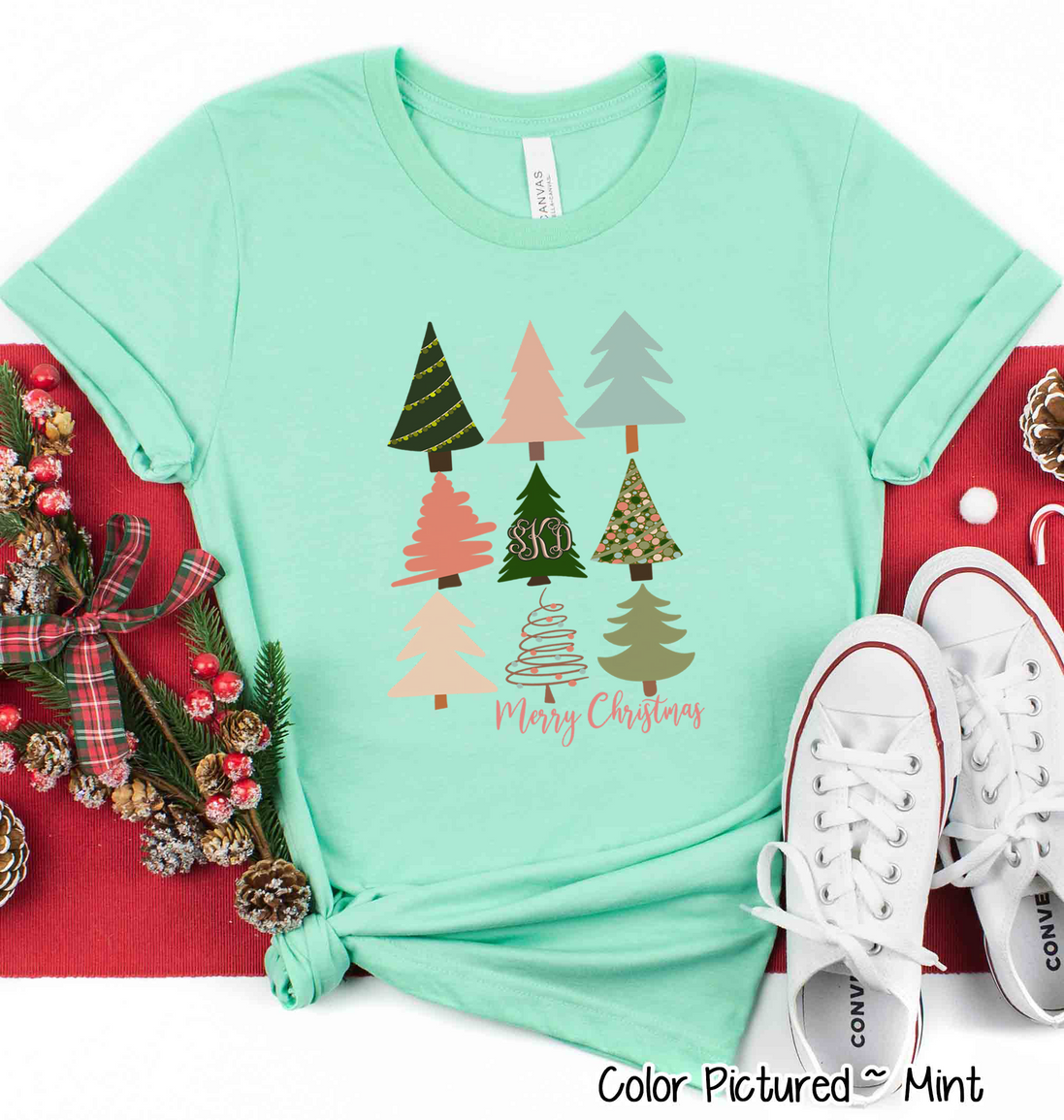 Monogrammed Merry Christmas Multi Tree Tee