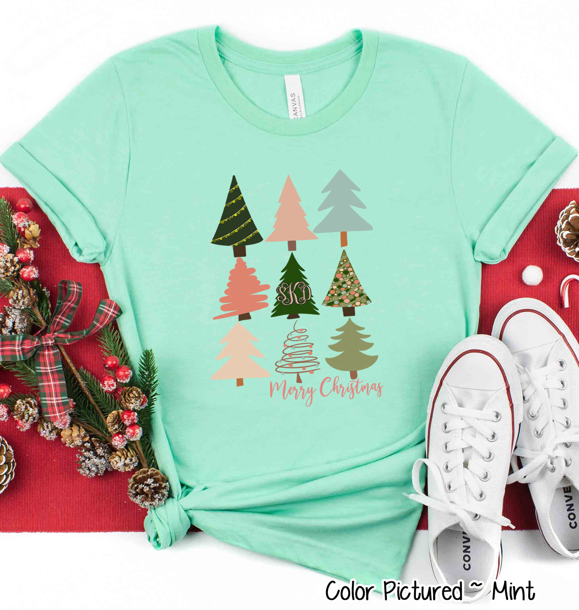 Monogrammed Merry Christmas Multi Tree Tee