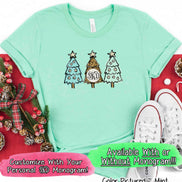 Monogrammed Leopard Print & Blue Christmas Tree Tee