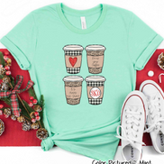 Monogrammed Leopard and Plaid Coffe Cup Christmas Tee