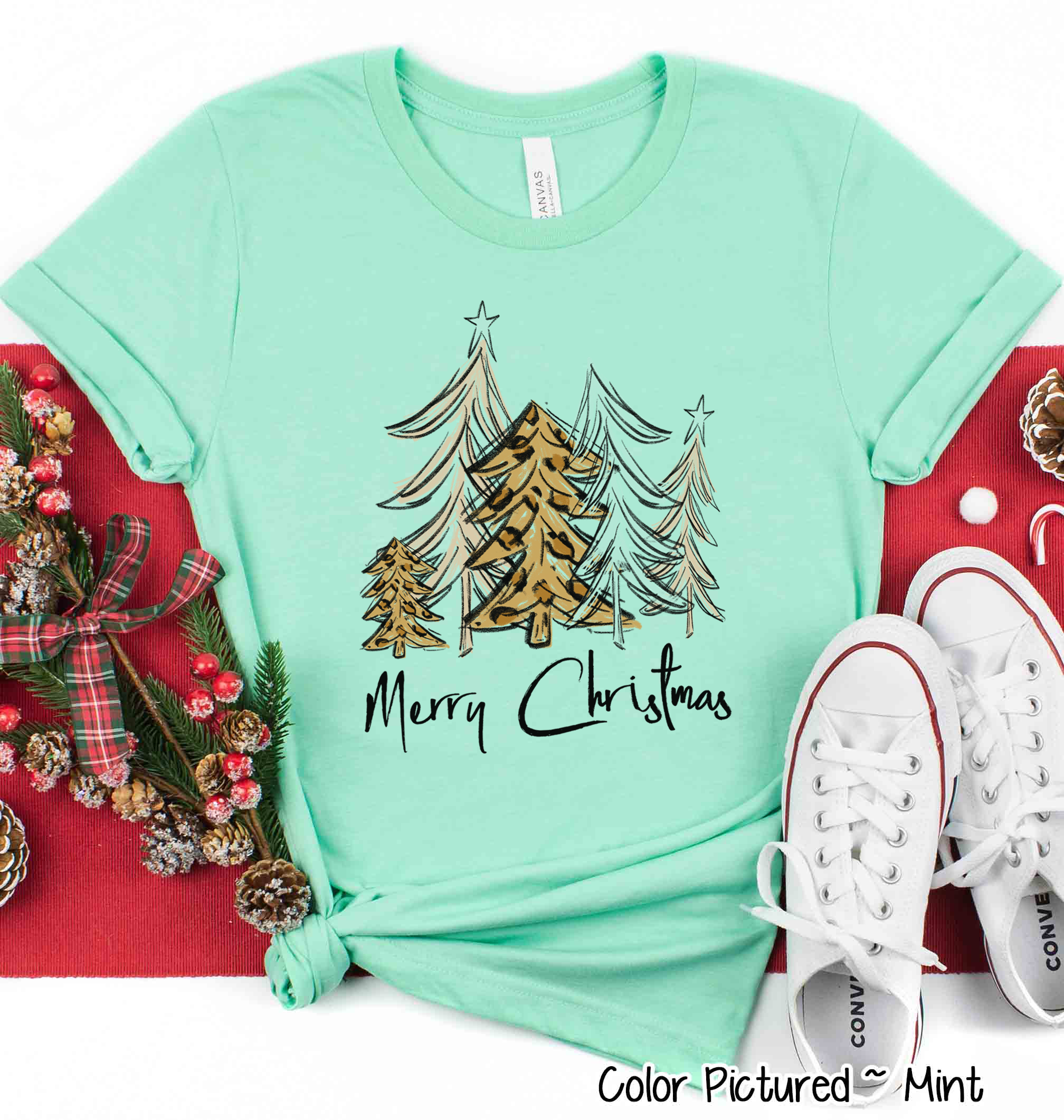 Watercolor Merry Christmas Tree Christmas Tee