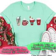 Monogrammed Coffee Latte Christmas Drinks Tee