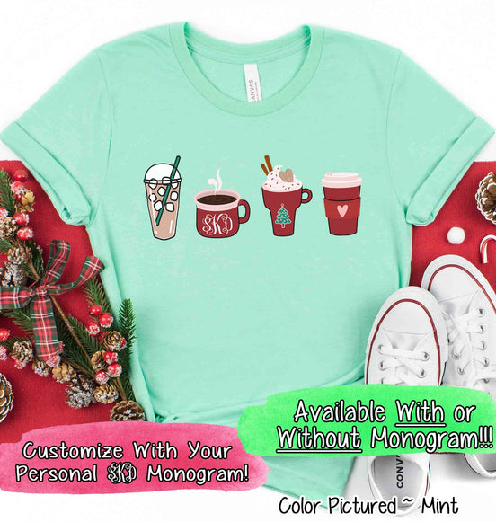 Monogrammed Coffee Latte Christmas Drinks Tee