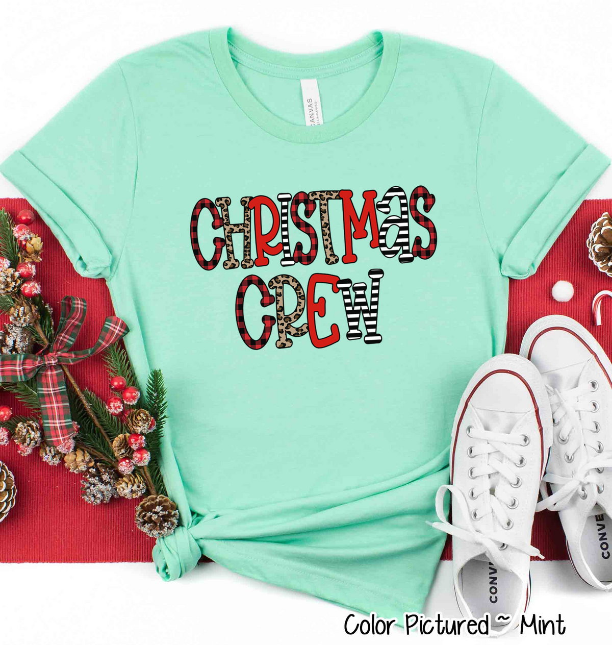 Buffalo Plaid & Leopard Print Christmas Crew Family Tee